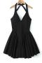new sexy slim slight stretch patchwork halterneck mini dress(size run small)_Black