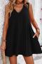 casual plus size non-stretch solid color loose pocket mini dress_Black
