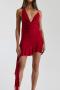sexy slight stretch mesh see-through deep v-neck backless midi dress_Red
