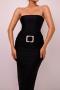 sexy slight stretch 3 colors tube design rhinestone decor midi dress_Black