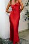 sexy non-stretch satin solid color hollow backless maxi dress_Pink_Red
