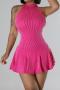 new sexy plus-size slight stretch round neck mini tank dress (with safety pants)_Magenta