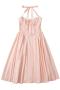 stylish non-stretch solid color halter neck pleated midi dress_White_Light Pink