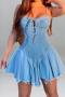 sexy plus size non-stretch denim lace-up sling mini dress_Black_Sky Blue