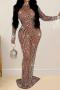 sexy plus size stretch see-through rhinestone slit with underwear maxi dress_Black_Nude