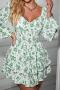 new sexy batch printing patchwork ruffles long sleeve mini floral dress_Magenta_Green