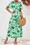 summer slight stretch new stylish zip-up flower batch printing casual maxi dress_Orange_Forest Green