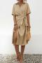 summer solid color new stylish slight stretch lace-up casual midi dress_Dark Blue_Khaki