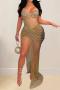 sexy plus size stretch patchwork padded underwire sling rhinestone maxi dress_Black_Blue_Khaki