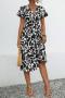summer new stylish batch printing v-neck slight stretch casual midi dress_Black