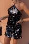 sexy slight stretch sequin decor backless sling bodycon mini dress_Black