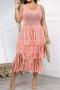plus size 4 colors solid color crochet sexy see-through tassel beach midi dress_White_Pink