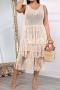 plus size 4 colors solid color crochet sexy see-through tassel beach midi dress_White_Pink_Light Green_Beige