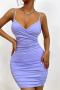 sexy slight stretch solid color 7 color sling shirring mini dress_Black_White_Red_Dark Green_Sky Blue_Light Purple