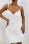 sexy slight stretch solid color 7 color sling shirring mini dress_Black_White