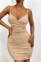 sexy slight stretch solid color 7 color sling shirring mini dress_Black_White_Red_Dark Green_Sky Blue_Light Purple_Khaki