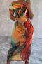 sexy plus size slight stretch 4 colors batch printing off shoulder midi dress_Gray_Magenta_Blue_Multicolor