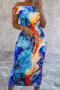 sexy plus size slight stretch 4 colors batch printing off shoulder midi dress_Gray_Magenta_Blue