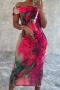 sexy plus size slight stretch 4 colors batch printing off shoulder midi dress_Gray_Magenta