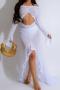 sexy plus size slight stretch mesh see-through hollow maxi dress_Black_White
