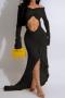 sexy plus size slight stretch mesh see-through hollow maxi dress_Black