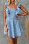 sexy non-stretch denim solid color ruffle decor mini dress_Sky Blue