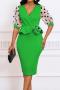 sexy plus size slight stretch 5 colors stitching mesh v-neck midi dress_Black_Rose Red_Yellow_Green
