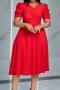 casual plus size slight stretch 4 colors v-neck shirring with belt midi dress_Black_Red