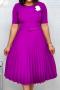 casual plus size non-stretch with belt pleated midi dress_Red_Dark Green_Dark Blue_Purple