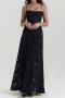 sexy non-stretch flower lace decor see-through lace-up maxi dress_Black