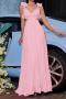 xs-xl sexy non-stretch chiffon 4 colors hollow ruffle lace-up maxi dress_Pink