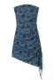 sexy slight stretch floral print strapless drawstring mini dress_Black_Blue