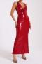 elegant non-stretch solid color sequins hollow backless slit maxi dress_Black_Red