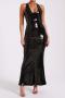 elegant non-stretch solid color sequins hollow backless slit maxi dress_Black