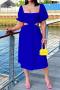 sexy plus-size slight stretch 3-color u-neck balloon sleeve hollow midi dress_Black_Red_Sea Blue