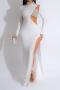sexy plus size slight stretch rhinestone hollow high slit maxi dress_Black_White