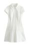 sexy non-stretch 3 colors solid color lapel zip-up mini dress_Black_White