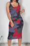 sexy plus size slight stretch camo print slim sling midi dress_Red