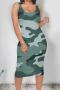 sexy plus size slight stretch camo print slim sling midi dress_Red_Green
