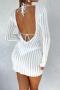 sexy plus size slight stretch cut out knitted backless mini dress(no underwear)_Black_White