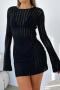 sexy plus size slight stretch cut out knitted backless mini dress(no underwear)_Black
