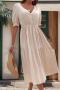 casual slight stretch 4 colors solid color v-neck midi dress_Black_Dark Green_Dark Blue_Beige
