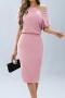 stylish casual slight stretch 6-color patchwork off-the shoulder midi dress_White_Pink