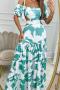 sexy plus size non-stretch 3colors contrast color off shoulder hollow maxi dress_Orange_Aqua Green