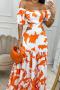 sexy plus size non-stretch 3colors contrast color off shoulder hollow maxi dress_Orange