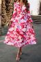 bohemian slight stretch batch printing v-neck with lined midi dress_Red