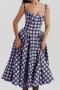 casual non-stretch 4 colors lattice printing sling midi dress_Rose Red_Magenta_Green_Blue