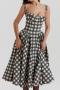 casual non-stretch 4 colors lattice printing sling midi dress_Rose Red
