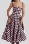 casual non-stretch 4 colors lattice printing sling midi dress_Rose Red_Magenta
