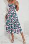 casual non-stretch sling slit floral print midi dress#6_Green_Multicolor